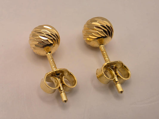 14K Yellow Gold Diamond-Cut Ball Stud Earrings, 0.25 Inch, 1.1g Textured Fine Jewelry