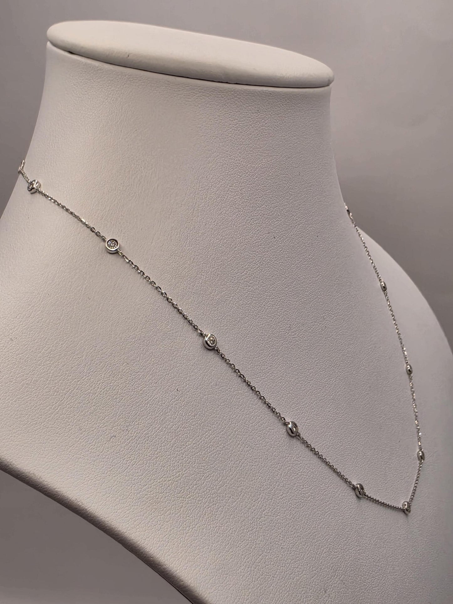14K White Gold Natural Diamond Station Necklace 18 Inch 2.4g Solid Gold Fine Jewelry Gift for Her