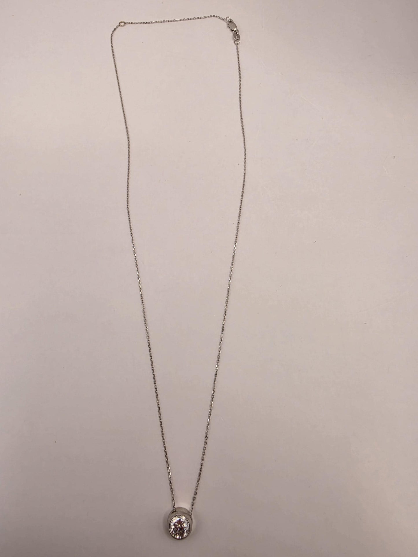 14K White Gold Lab Diamond Bezel Solitaire Necklace 18 Inch 2.1g Solid Gold Fine Jewelry Gift for Her