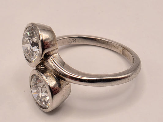 14K White Gold CZ Two-Stone Bypass Ring Size 7 5.4g Cubic Zirconia Solid Gold Statement Fine Jewelry Gift