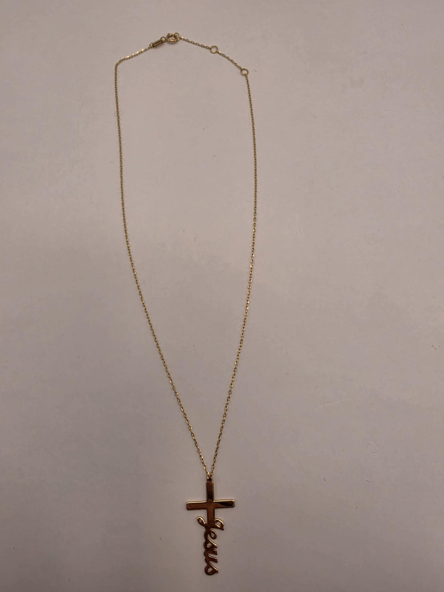18K Yellow Gold Jesus Cross Pendant Necklace 16 Inch 2.2g Solid Gold Religious Fine Jewelry Gift