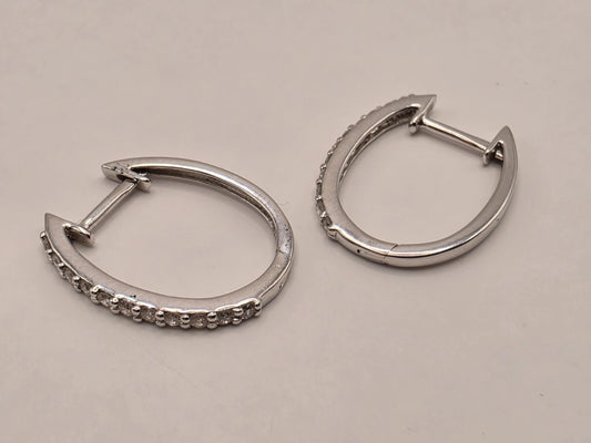 14K White Gold CZ Huggie Hoop Earrings 0.5 Inch 1.4g Cubic Zirconia Solid Gold Fine Jewelry Gift for Her