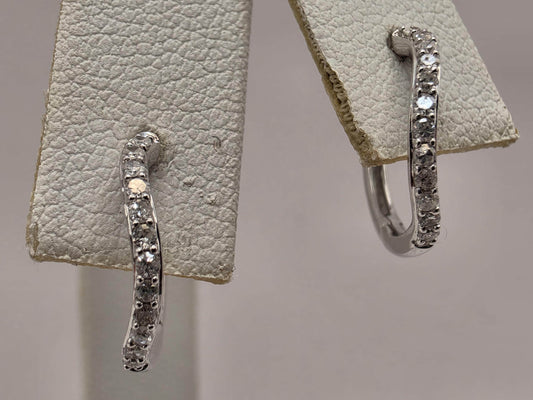 18K White Gold CZ Hoop Earrings 0.5 Inch 1.4g Cubic Zirconia Solid Gold Fine Jewelry Gift for Her
