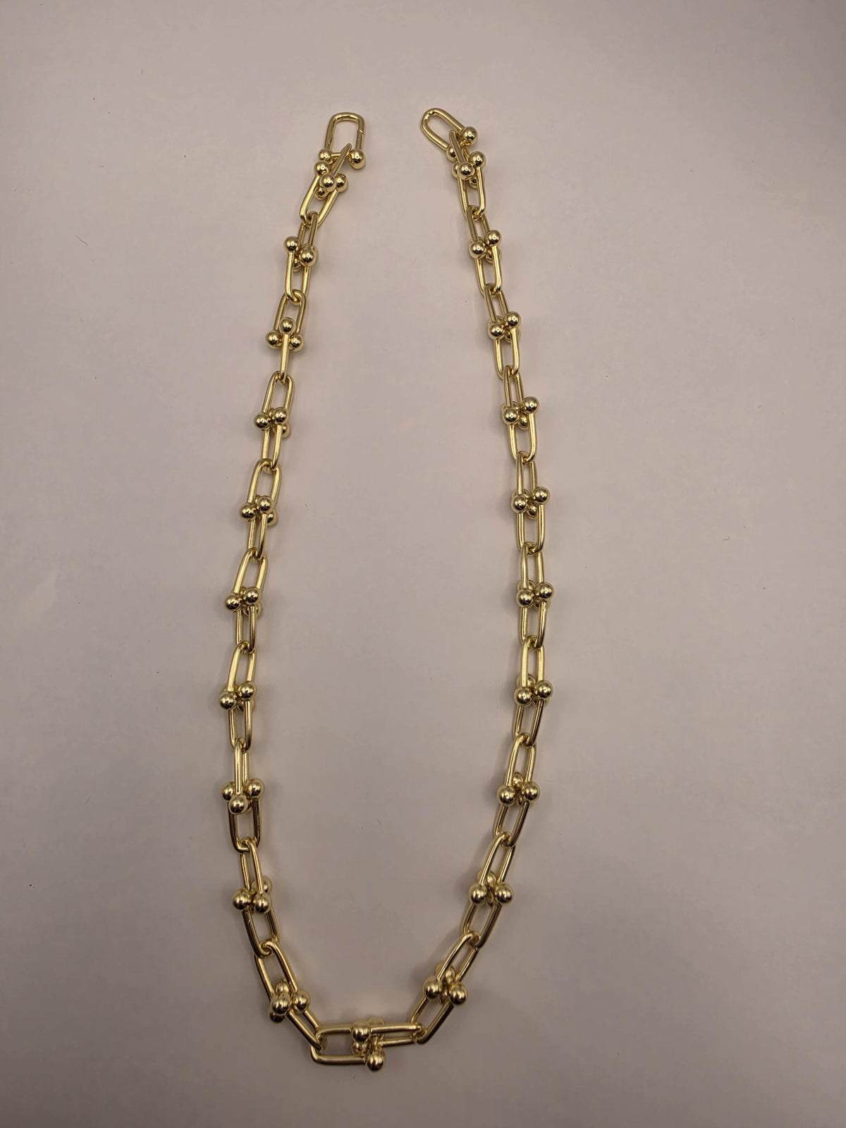 Heavy Gold Plated Sterling Silver Barbell Link Necklace | 18 Inch Statement Chain, 61.4g