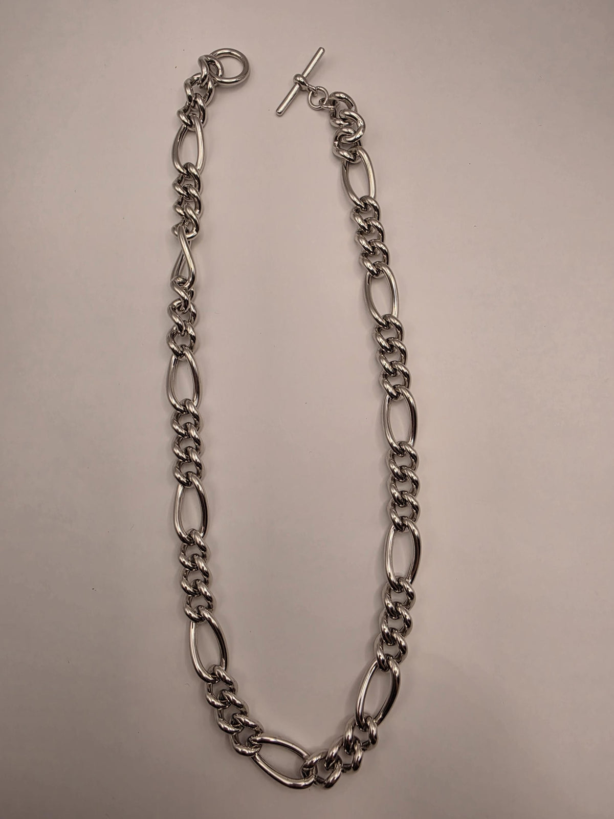 Sterling Silver Toggle Necklace | 18 Inch Alternating Figaro Statement Chain