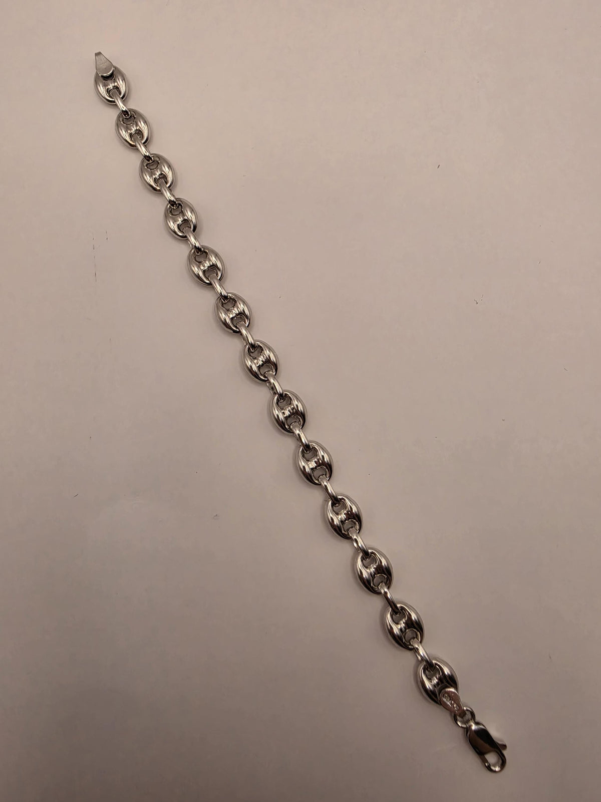 Sterling Silver Puff Mariner Bracelet | 8 Inch Coffee Bean Link Chain