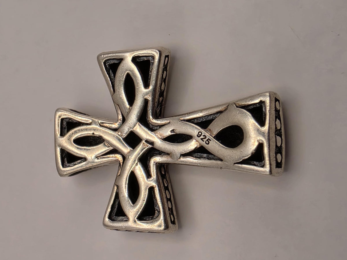Sterling Silver Polished Latin Cross Pendant | Beveled Plain Design