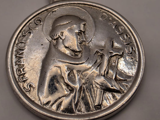 Sterling Silver Saint Francis Medal Pendant | Round Catholic Religious Charm