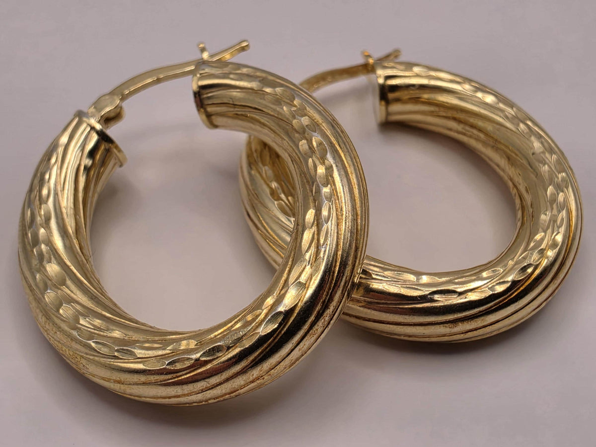 Gold Plated Sterling Silver Triple Row Hoop Earrings | Interwoven Statement Hoops