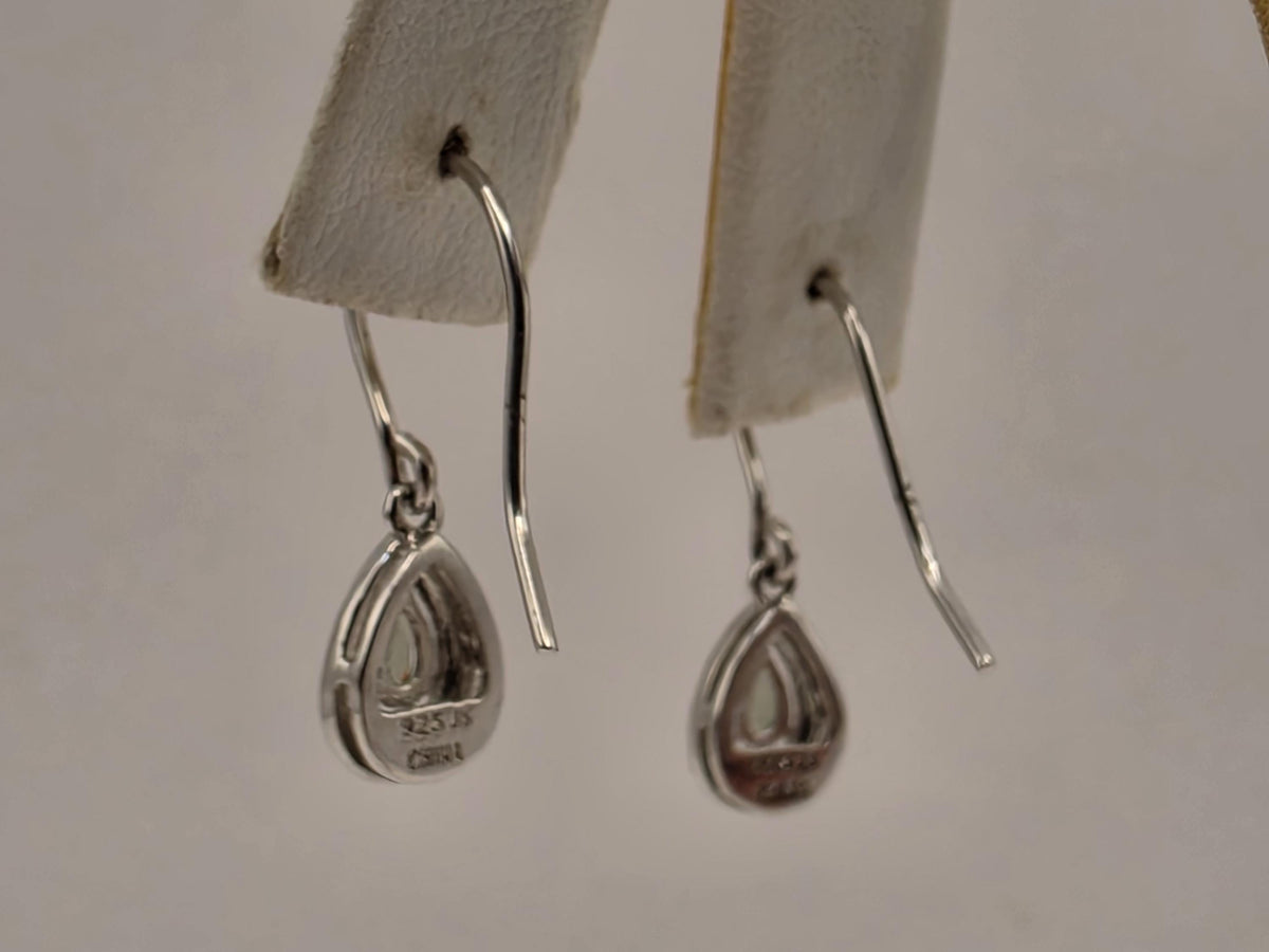 Sterling Silver Green Teardrop Halo Earrings Clear CZ French Wire Dangle Pair .5 Inch | Clamdiggers Forge