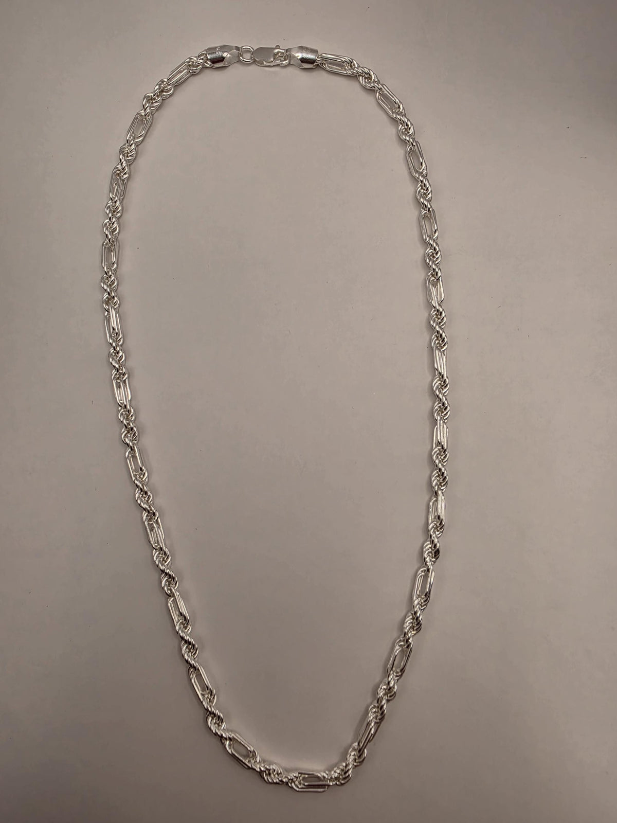 Sterling Silver Rope and Bar Link Necklace, 22 Inch, 5mm Mixed Link Chain
