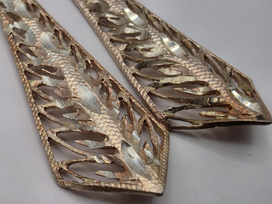 Gold Plated Sterling Silver Openwork Pointed Drop Earrings, 35mm