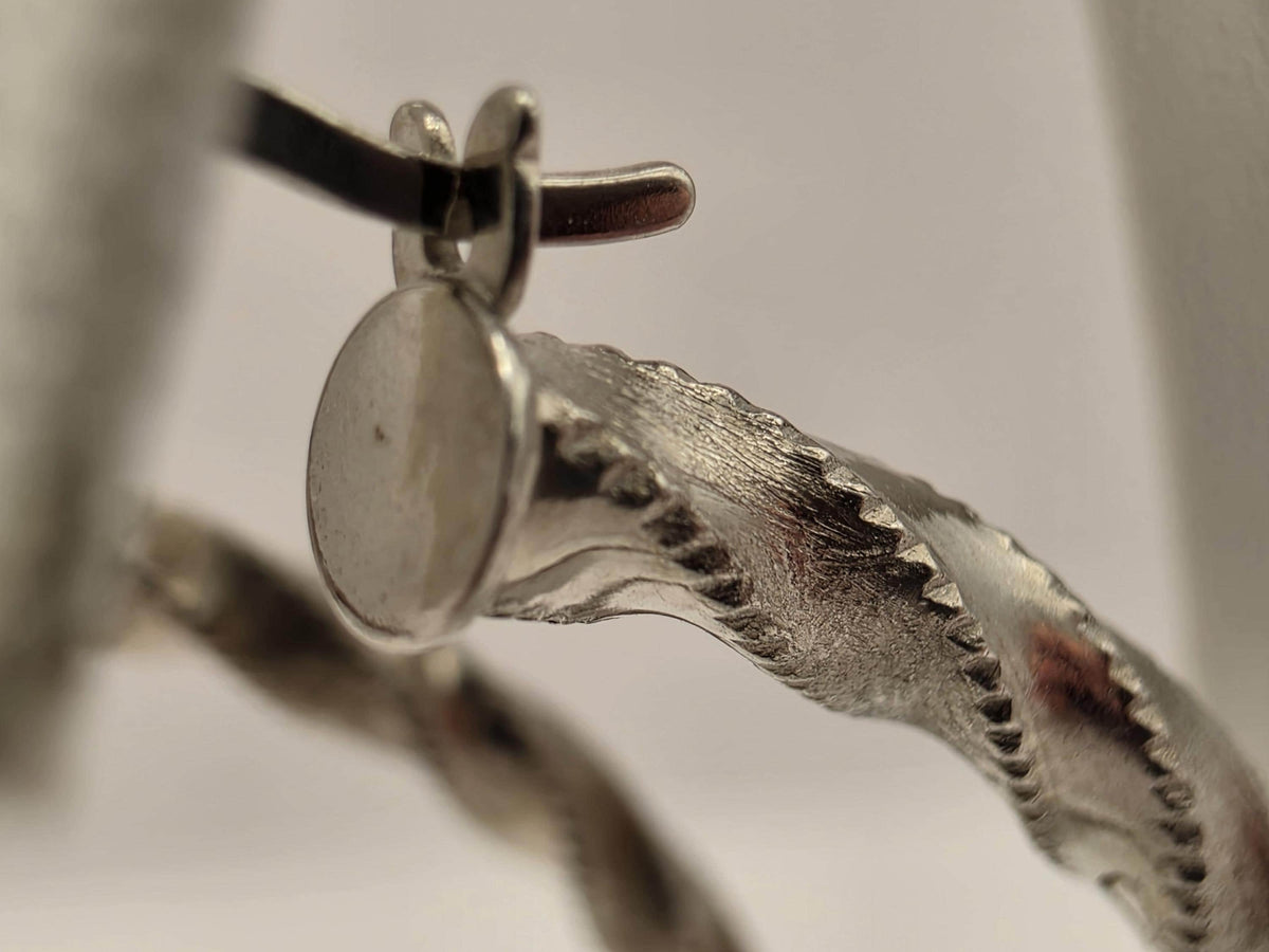 Sterling Silver Textured Twist Hoop Earrings, 2 Inch, 7.4g Pair