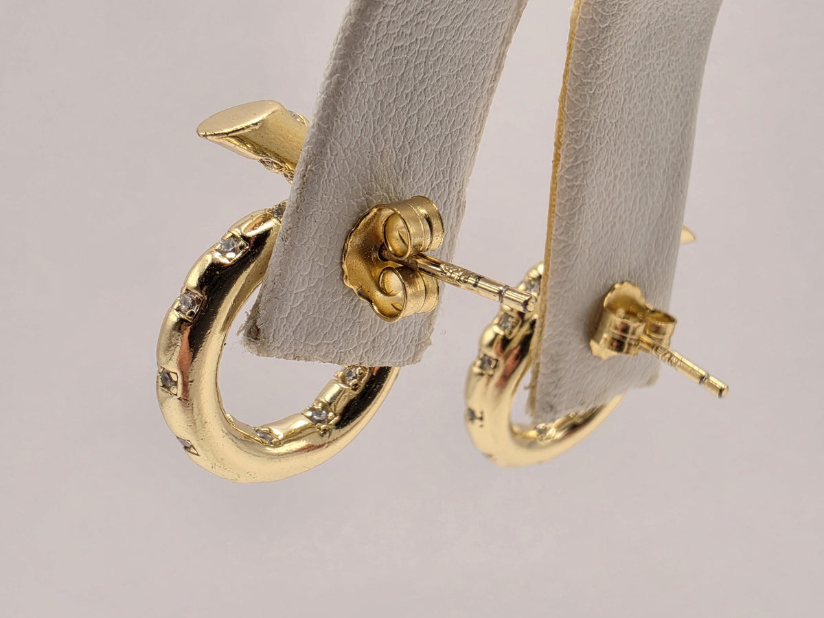Gold Plated Sterling Silver Oval Rope Hoop Earrings Clear CZ Textured Statement Pair .75 Inch | Clamdiggers Forge