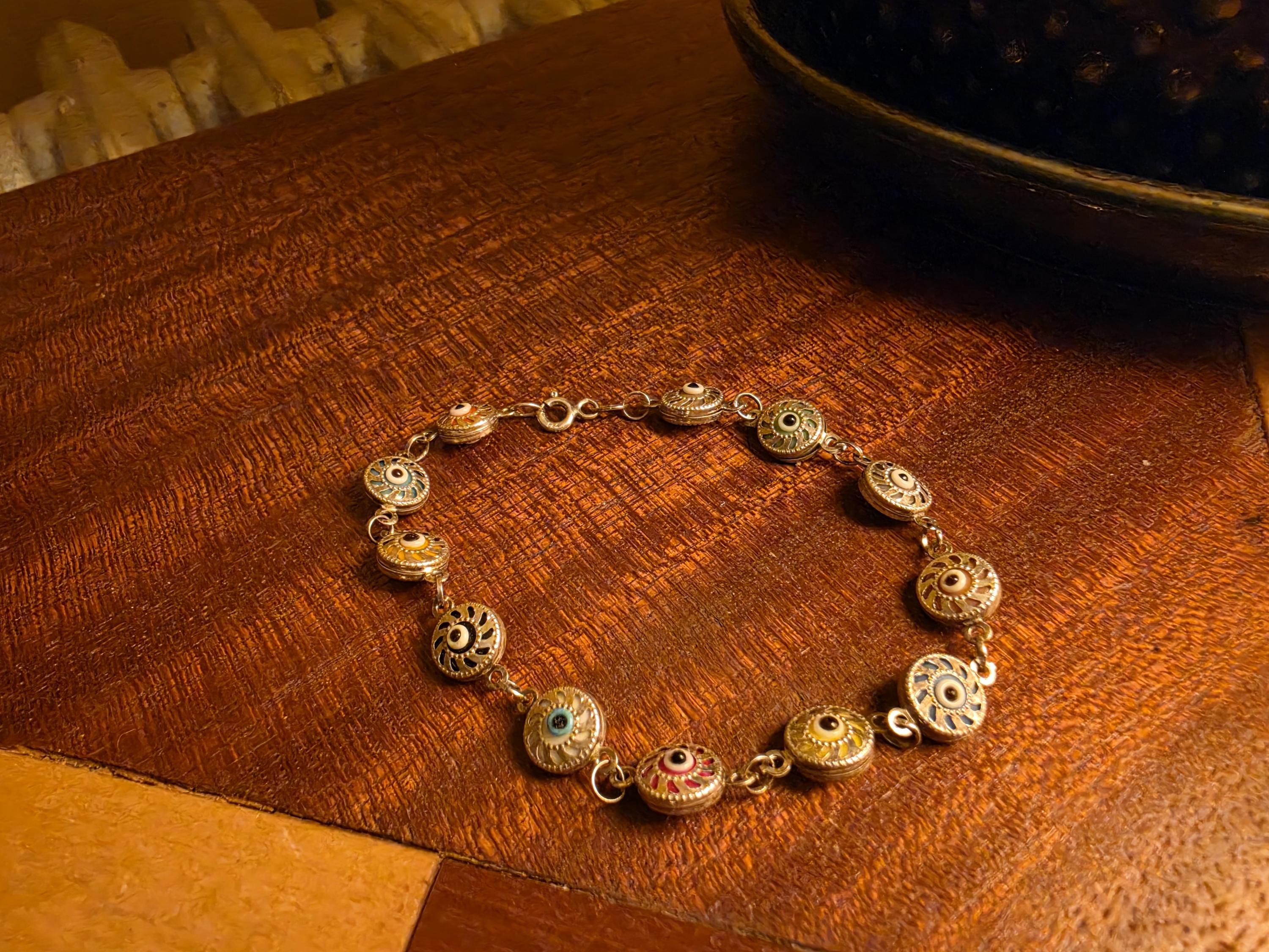 Multi Color Evil Eye Link Bracelet | 925 Sterling Silver Gold Plated | Nazar Charm Bracelet | Protection Jewelry | Boho Stack Bracelet