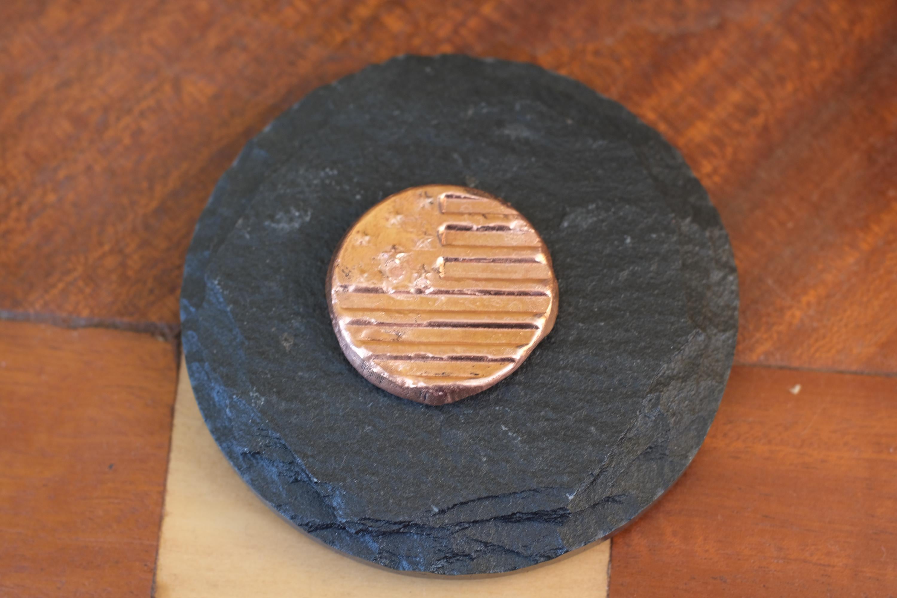 Hand Poured .999 Fine Copper USA Flag Coin | 63g Solid Copper | American Flag Metal Round