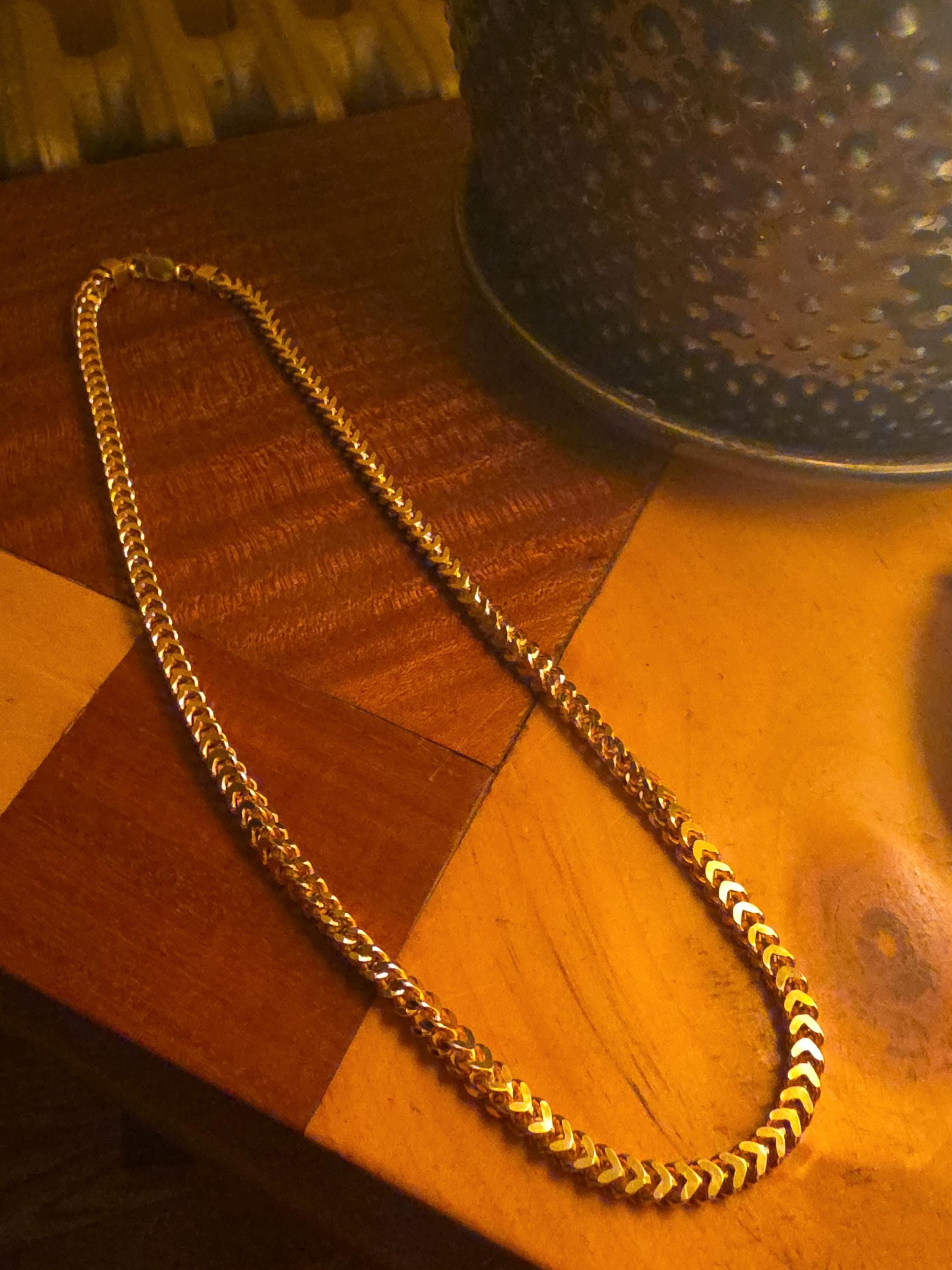 Heavy 925 Sterling Silver Gold Plated Franco Chain Necklace 22" | 36 Grams | Thick Gold Chain | Men's Women's Hip Hop Jewelry | Box Clasp