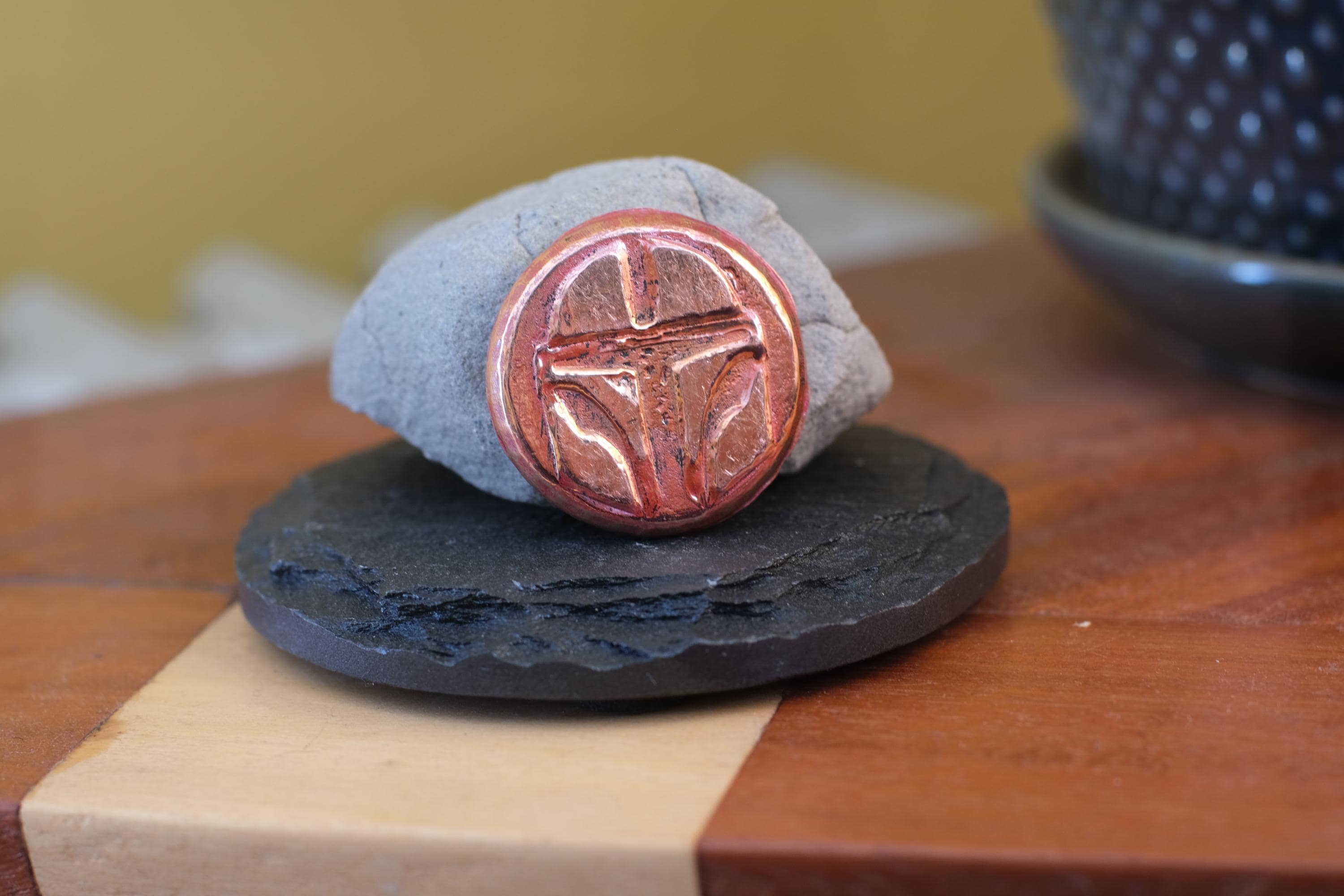Hand Poured Solid Copper Helmet Token | Polished Finish | 60.12g | Sci-Fi Inspired Copper Coin