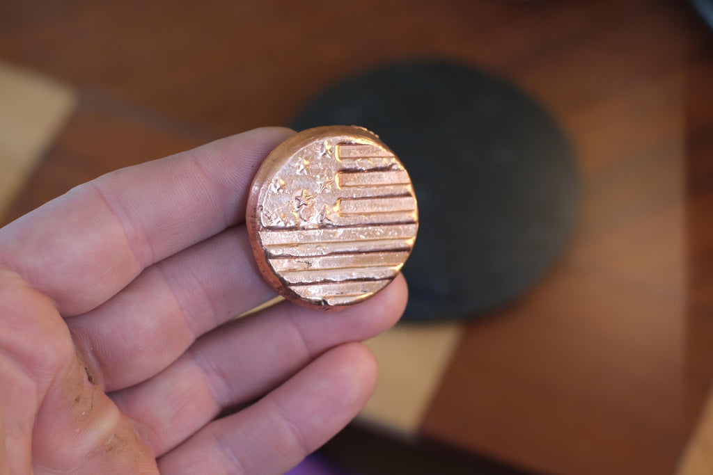 Hand Poured .999 Fine Copper USA Flag Coin | 63g Solid Copper | American Flag Metal Round
