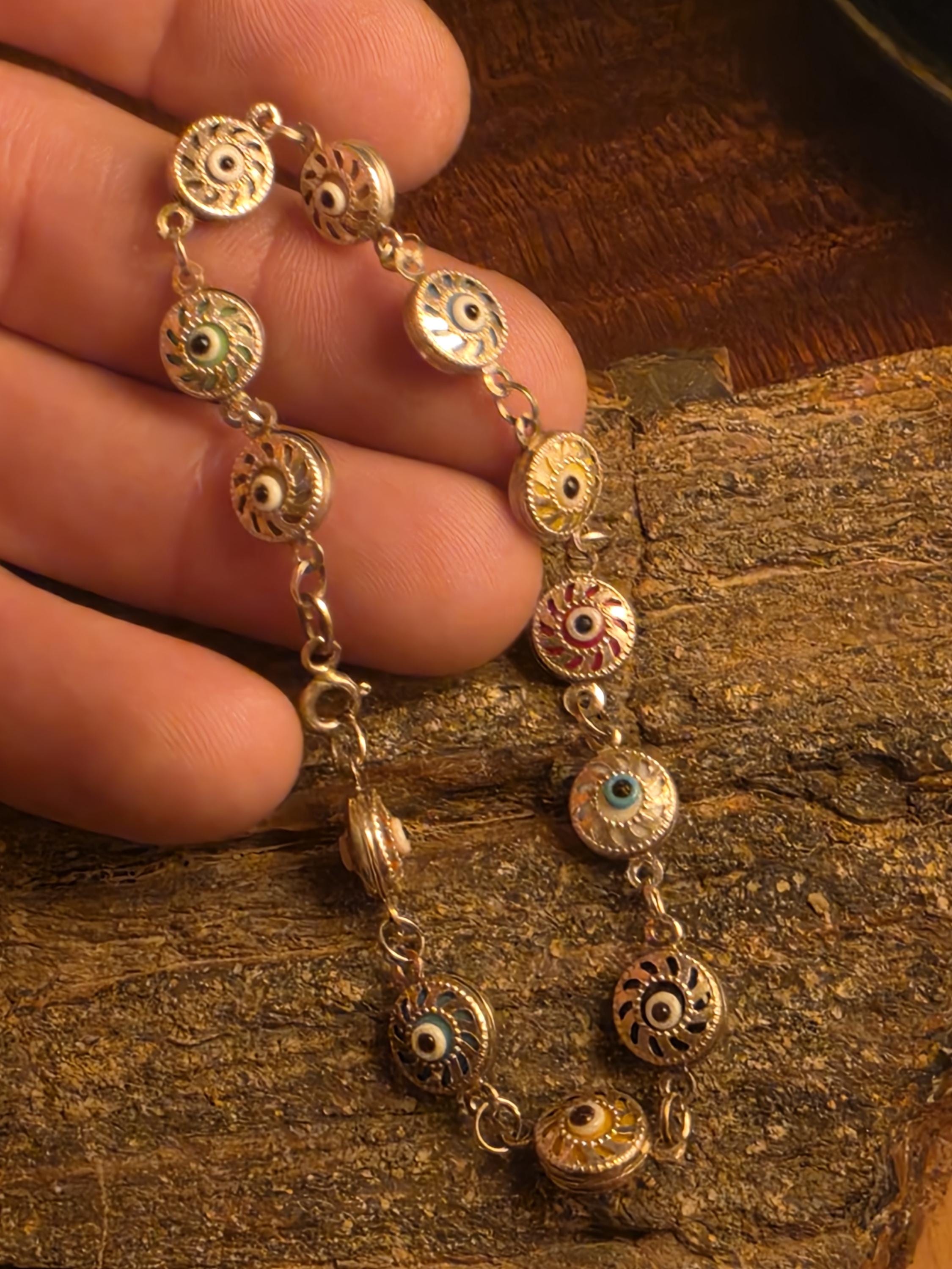 Multi Color Evil Eye Link Bracelet | 925 Sterling Silver Gold Plated | Nazar Charm Bracelet | Protection Jewelry | Boho Stack Bracelet