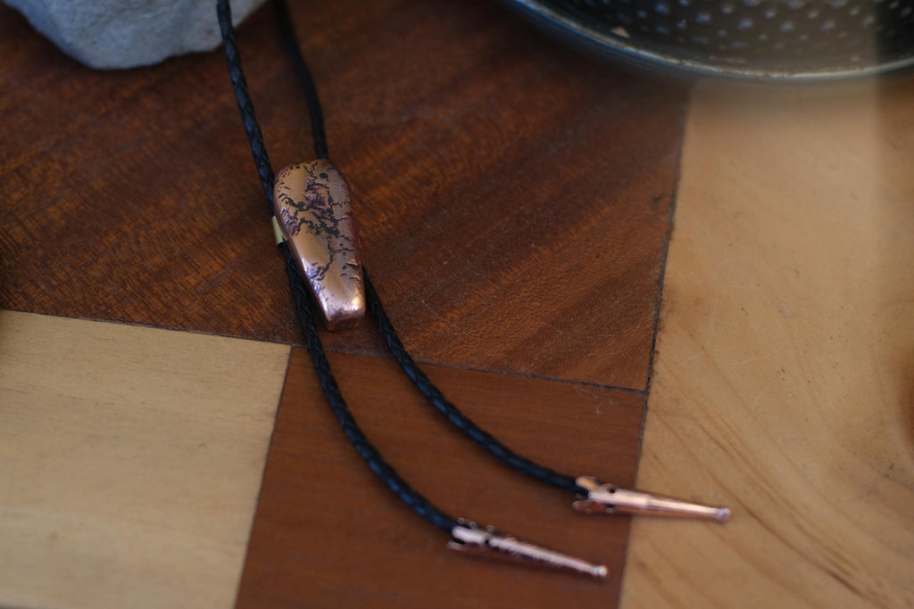 Hand Cast Copper Coffin Bolo Tie | Solid Copper | Handmade Gothic Western Jewelry