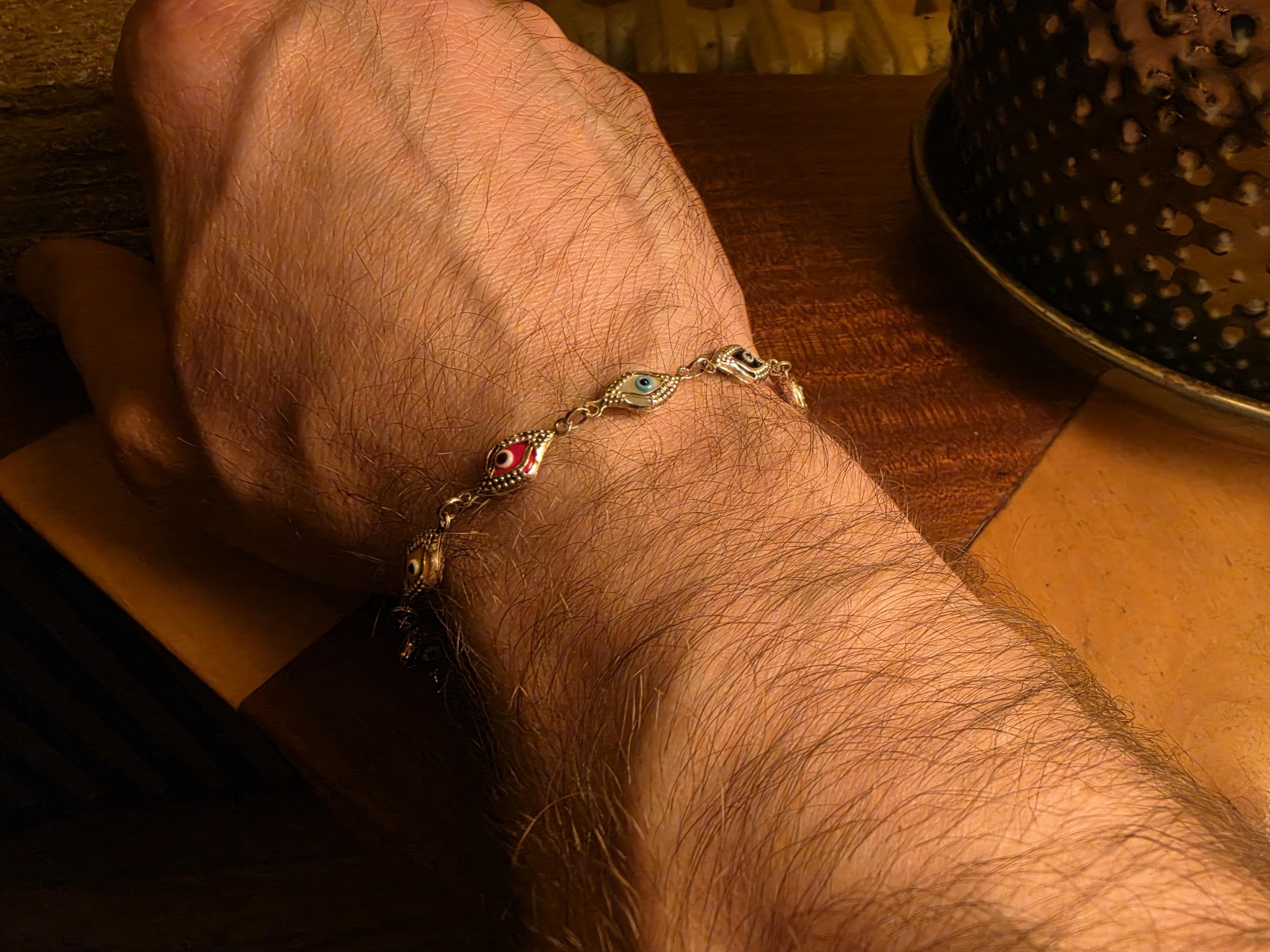 Multi Color Evil Eye Link Bracelet | 925 Sterling Silver | Diamond Shape Nazar Charm Bracelet | Protection Jewelry | Boho Stack Bracelet