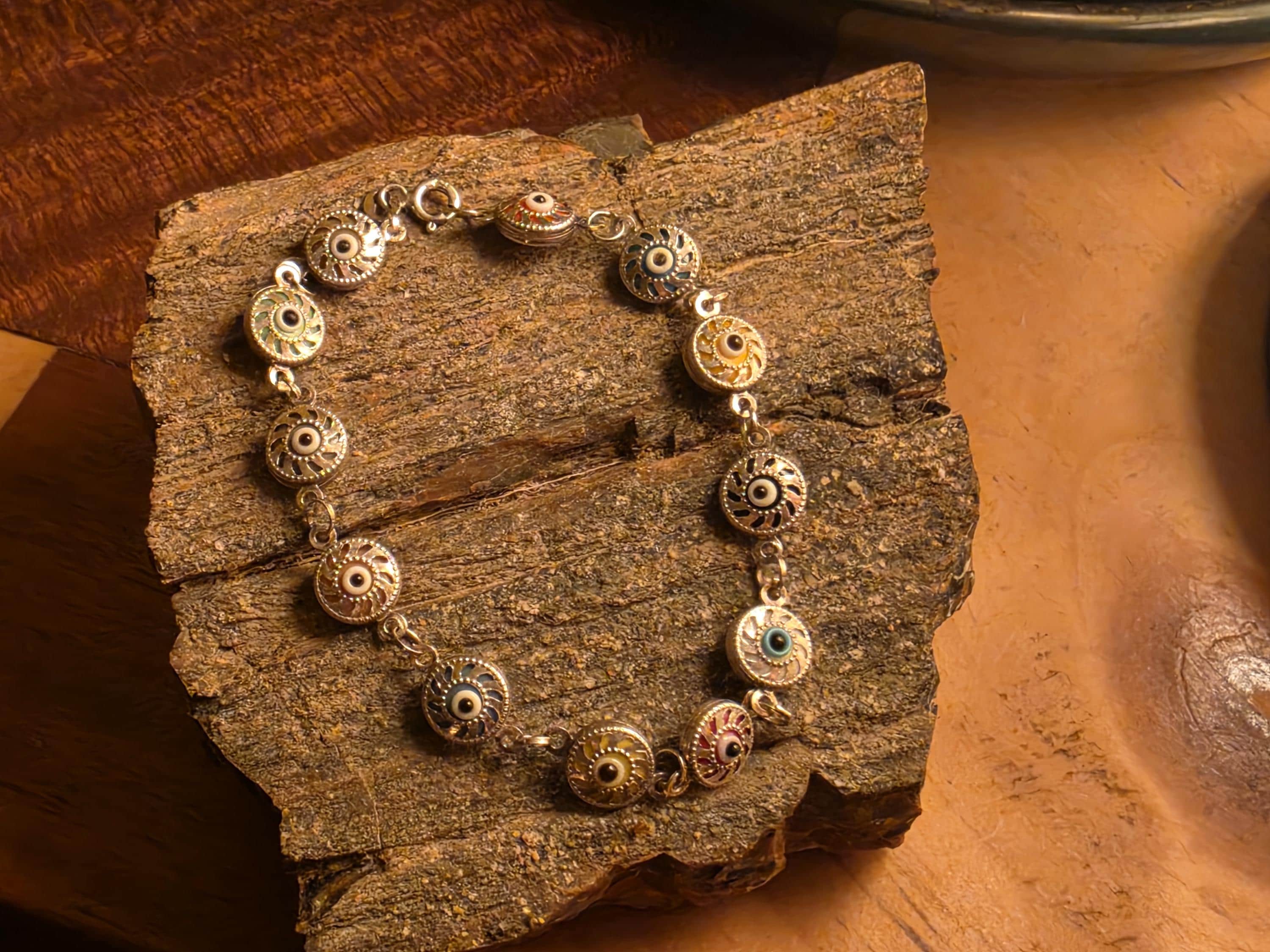 Multi Color Evil Eye Link Bracelet | 925 Sterling Silver Gold Plated | Nazar Charm Bracelet | Protection Jewelry | Boho Stack Bracelet