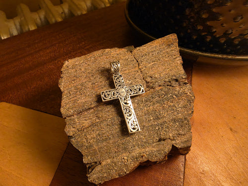 925 Sterling Silver Filigree Scroll Cross Pendant | 7 Grams | Ornate Bali Style Cross Charm | Religious Jewelry | Gift for Her Him