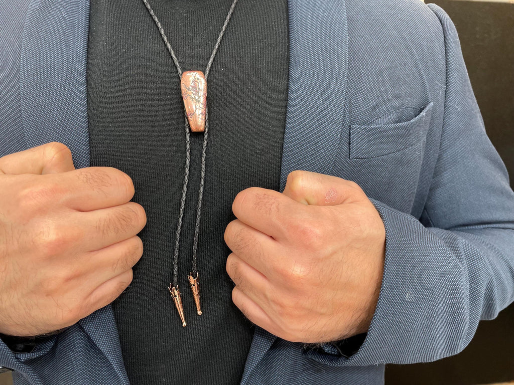 Hand Cast Copper Coffin Bolo Tie | Solid Copper | Handmade Gothic Western Jewelry