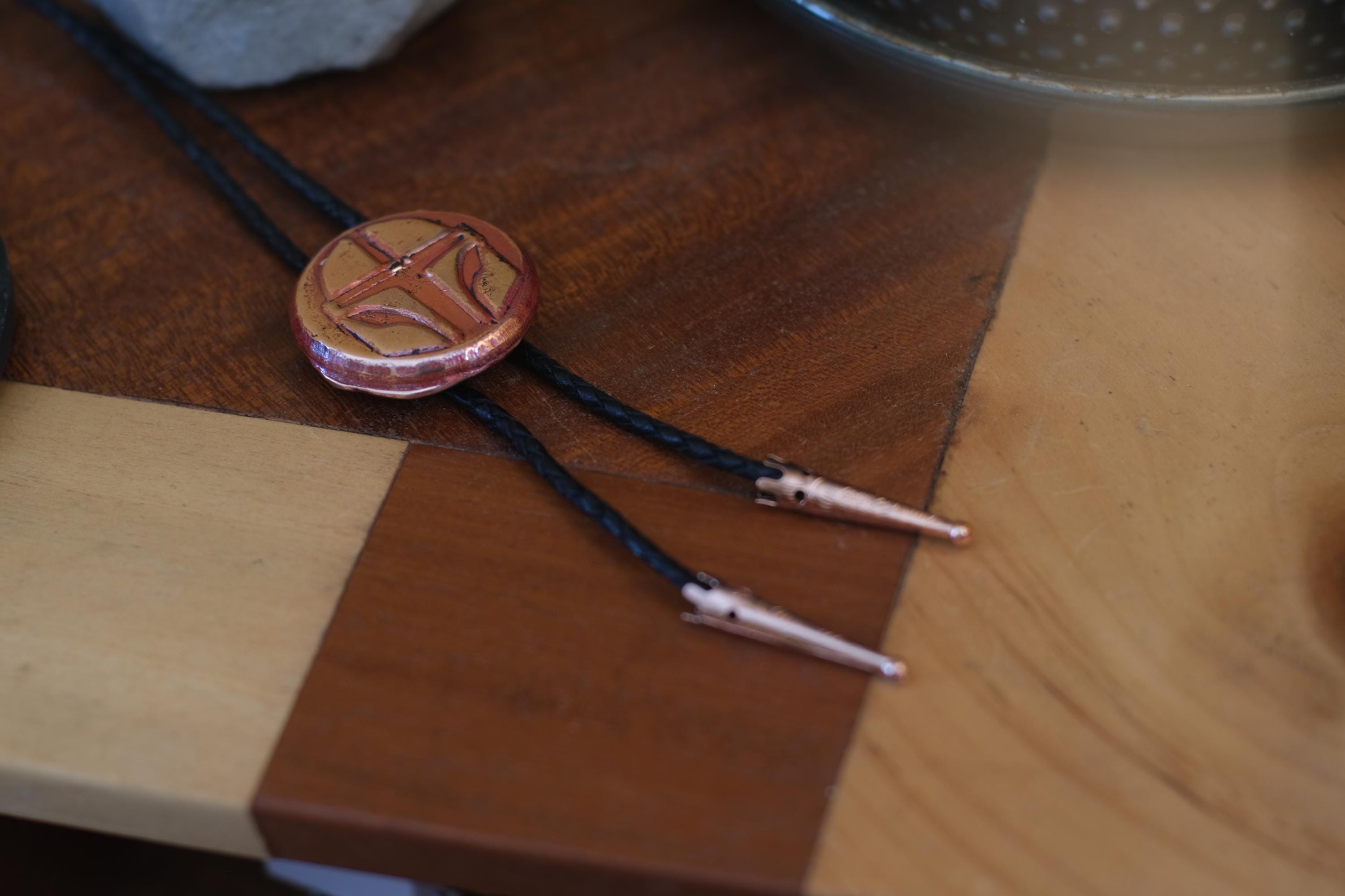 Copper Mandalorian Bolo Tie – Hand Cast Star Wars Inspired Bolo, Solid Copper, Handmade Western Jewelry