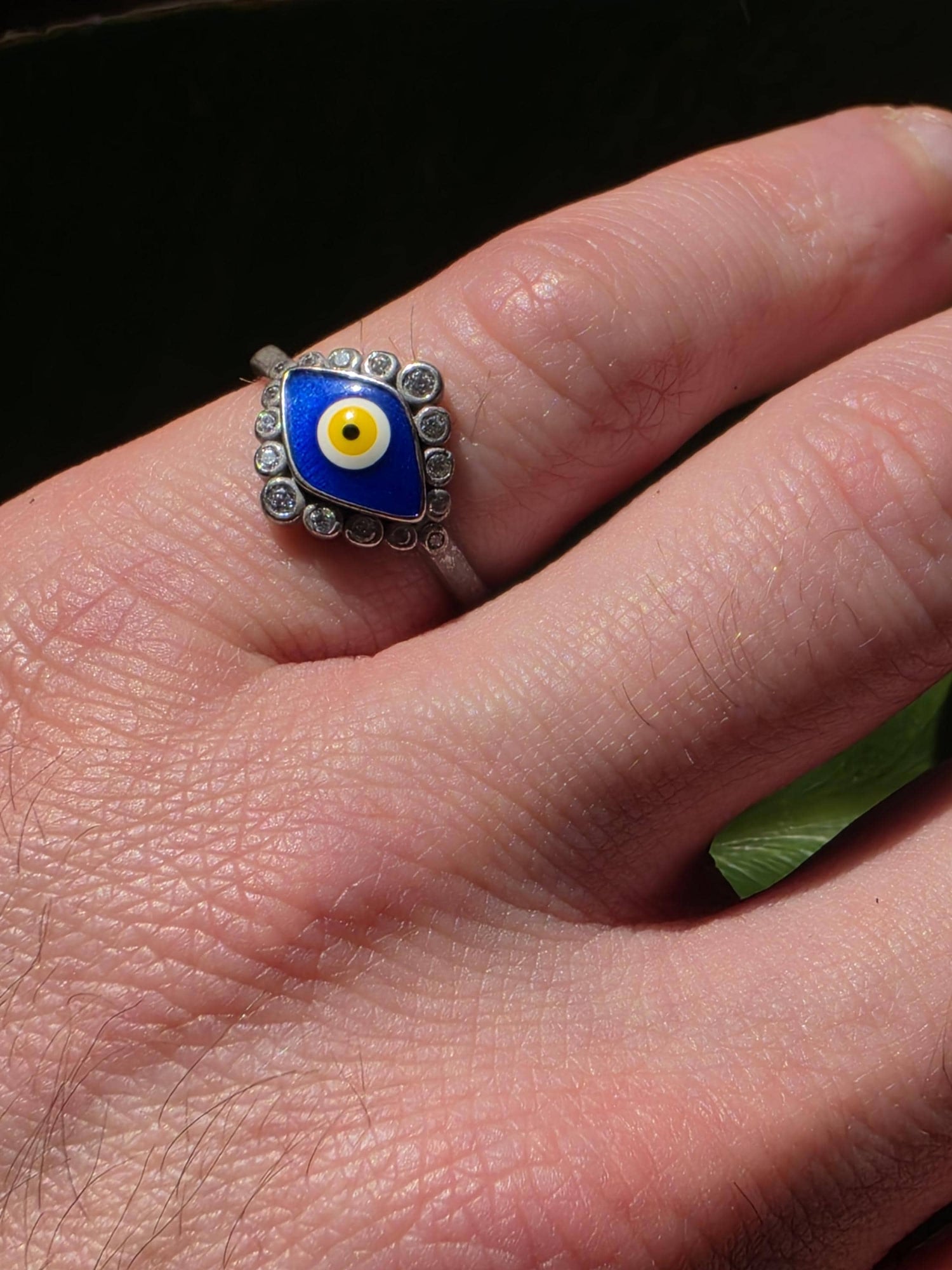 Sterling Silver Evil Eye Ring | Blue Enamel CZ Halo | 925 Silver | Multiple Sizes | Protection Ring