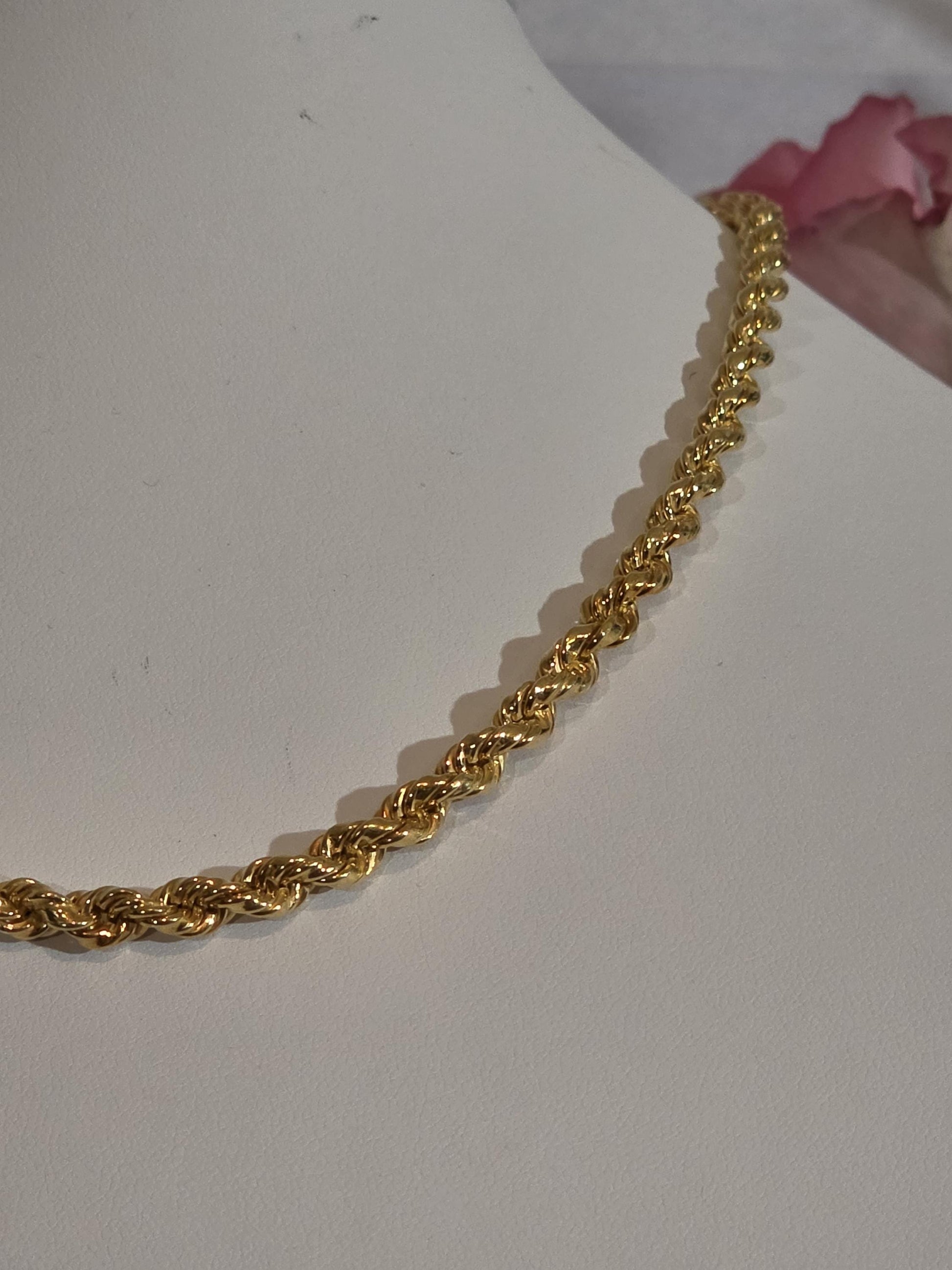 Gold Rope Chain Necklace for Women | 18 Inch 925 Sterling Silver | 5mm Thick Gold Plated Rope Chain