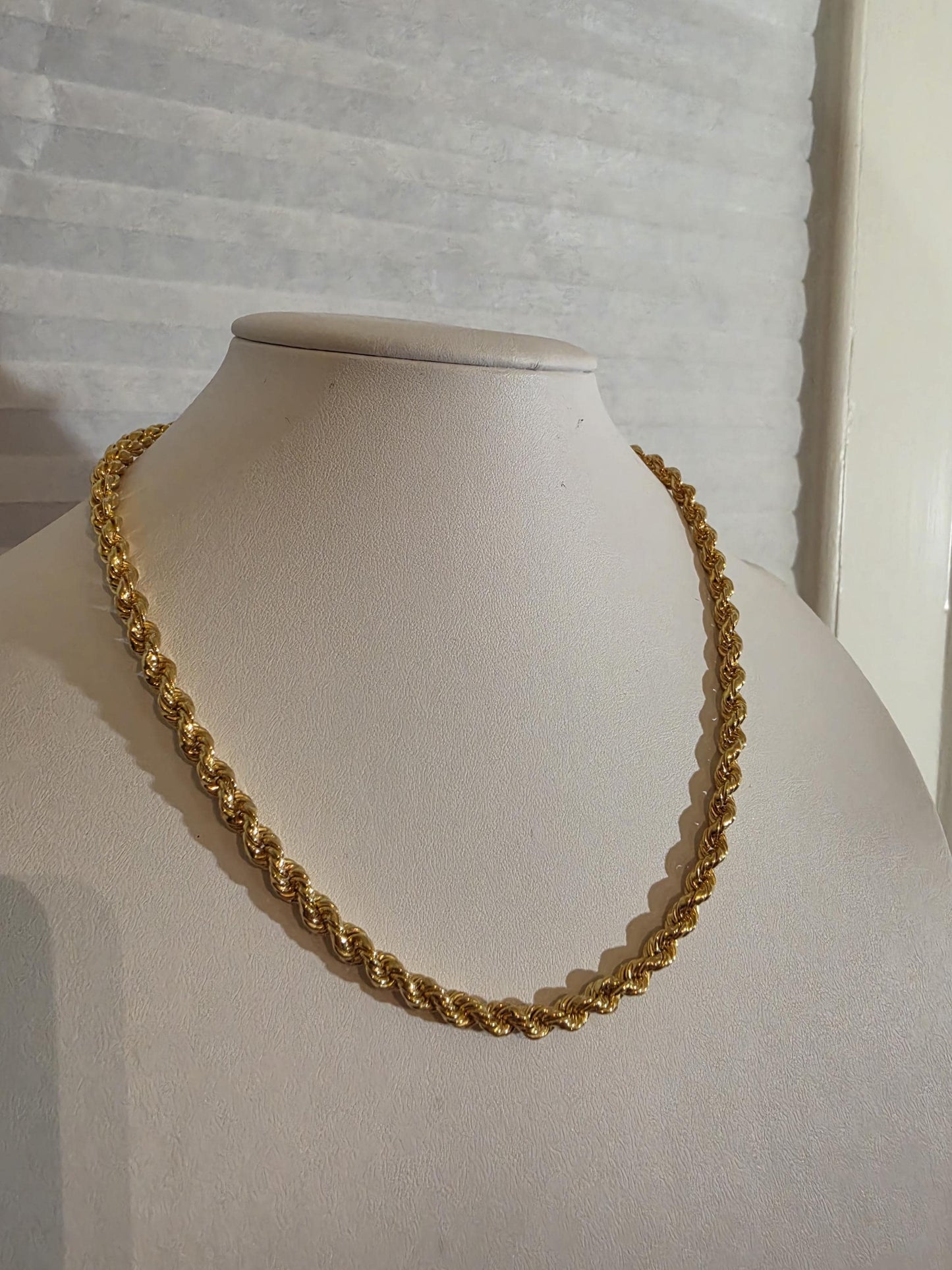 Gold Rope Chain Necklace for Women | 18 Inch 925 Sterling Silver | 5mm Thick Gold Plated Rope Chain