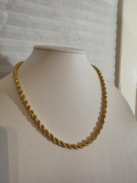 Gold Rope Chain Necklace for Women | 18 Inch 925 Sterling Silver | 5mm Thick Gold Plated Rope Chain