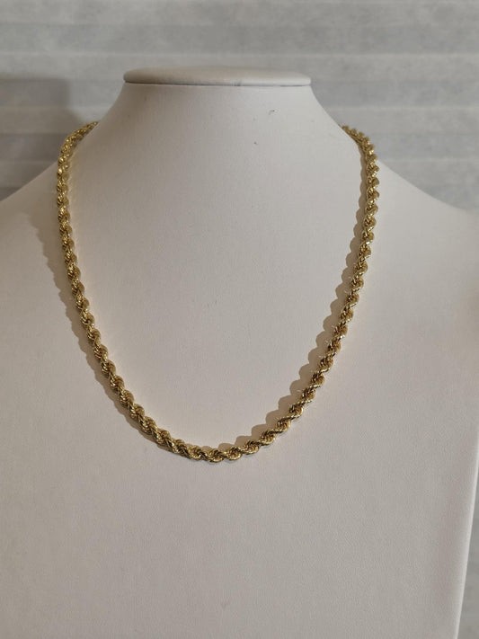 Gold Rope Chain Necklace for Women | 20 Inch 925 Sterling Silver | 3mm Gold Plated Rope Chain