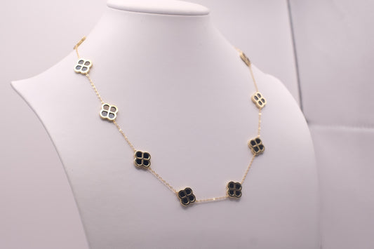 Gold Plated Sterling Silver Black Enamel Clover Necklace | Station Necklace | 18" 20" 22" 24"