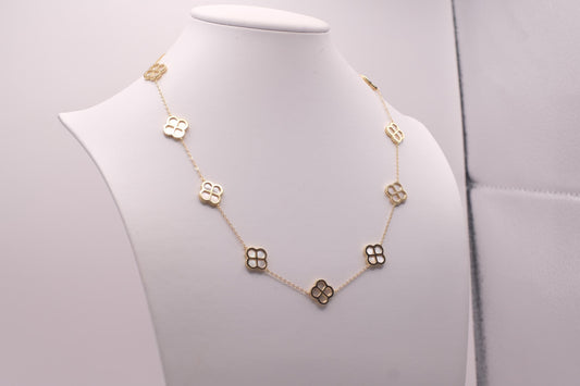 Gold Plated Sterling Silver Mother of Pearl Clover Necklace | Station Necklace | 16" 20"
