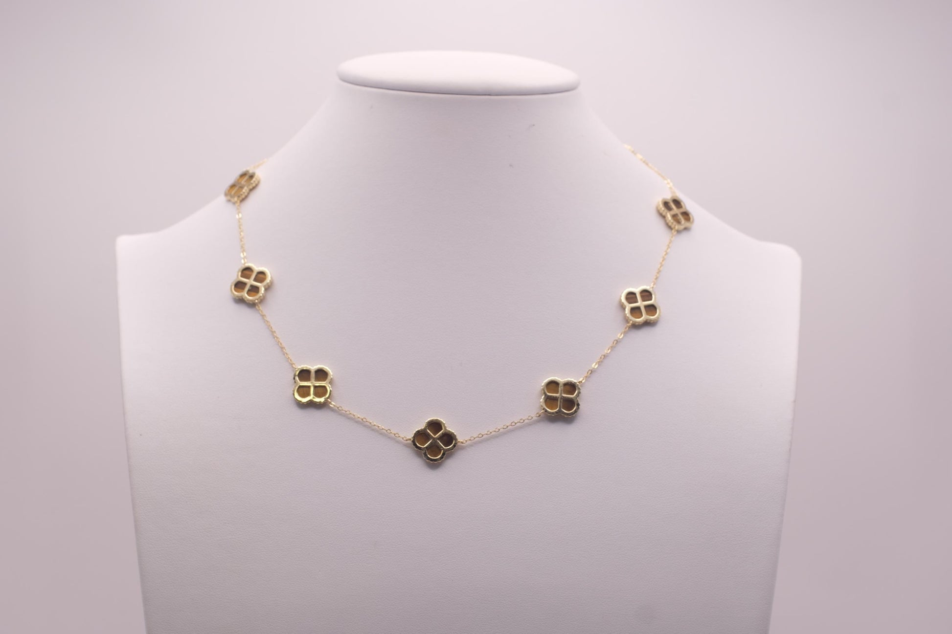 Gold Plated Sterling Silver Brown Clover Necklace | Station Necklace | 18" 20"