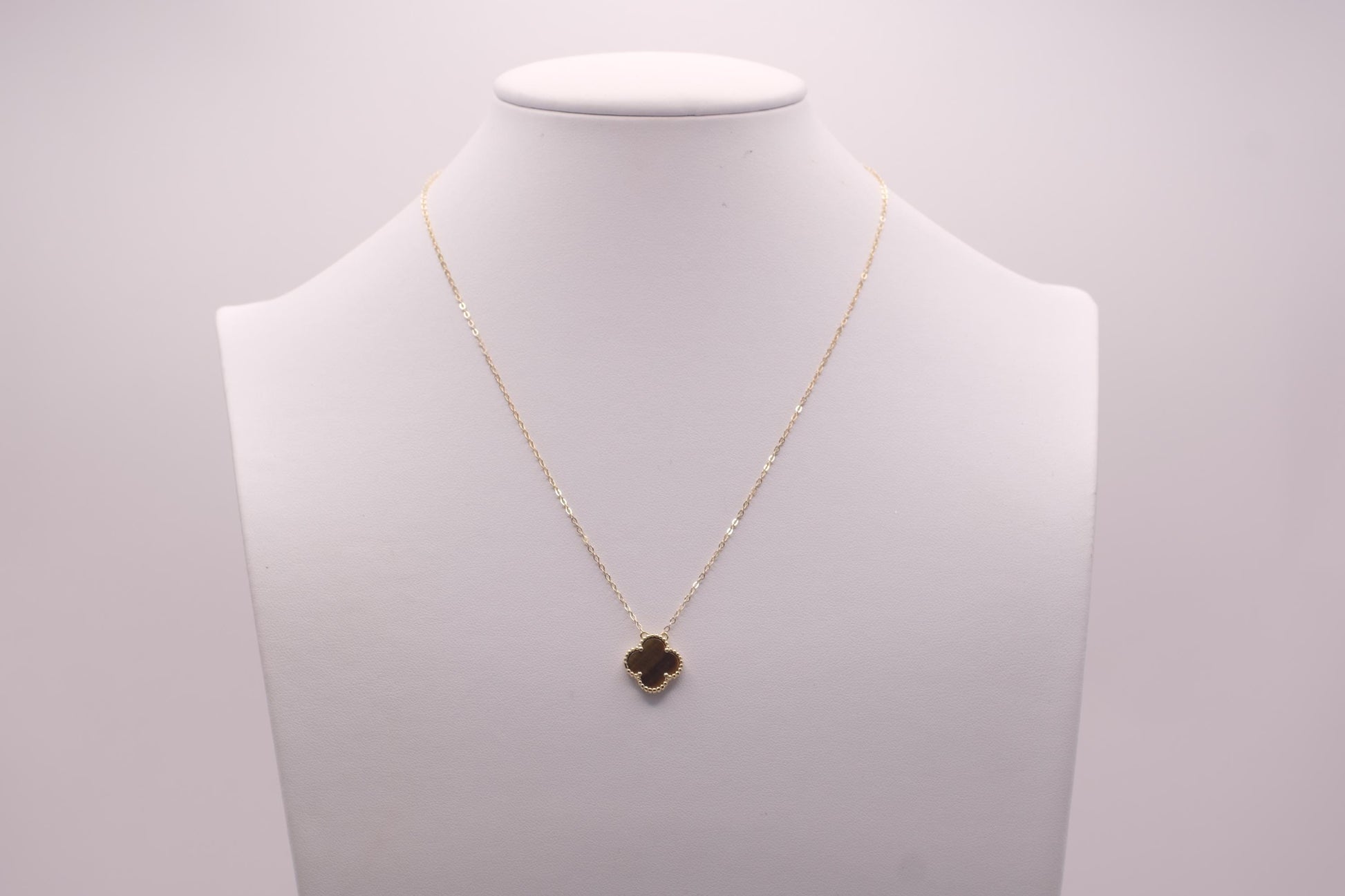 Gold Plated Sterling Silver Single Clover Pendant Necklace | 14mm Charm | 18" Chain