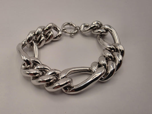 925 Sterling Silver Chunky Link Bracelet | Mixed Oval Curb Links | Heavy 35g | 11in