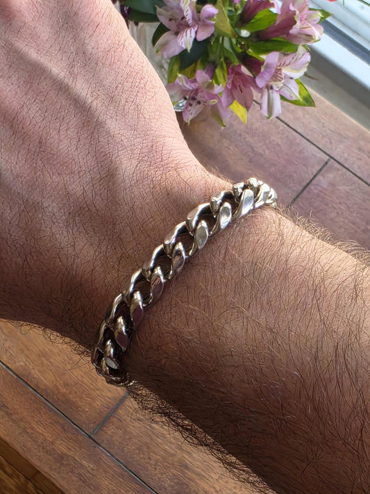 9 Inch Sterling Silver Cuban Link Bracelet | Heavy Italian Cut 925 Silver | Men's Chunky Chain Bracelet