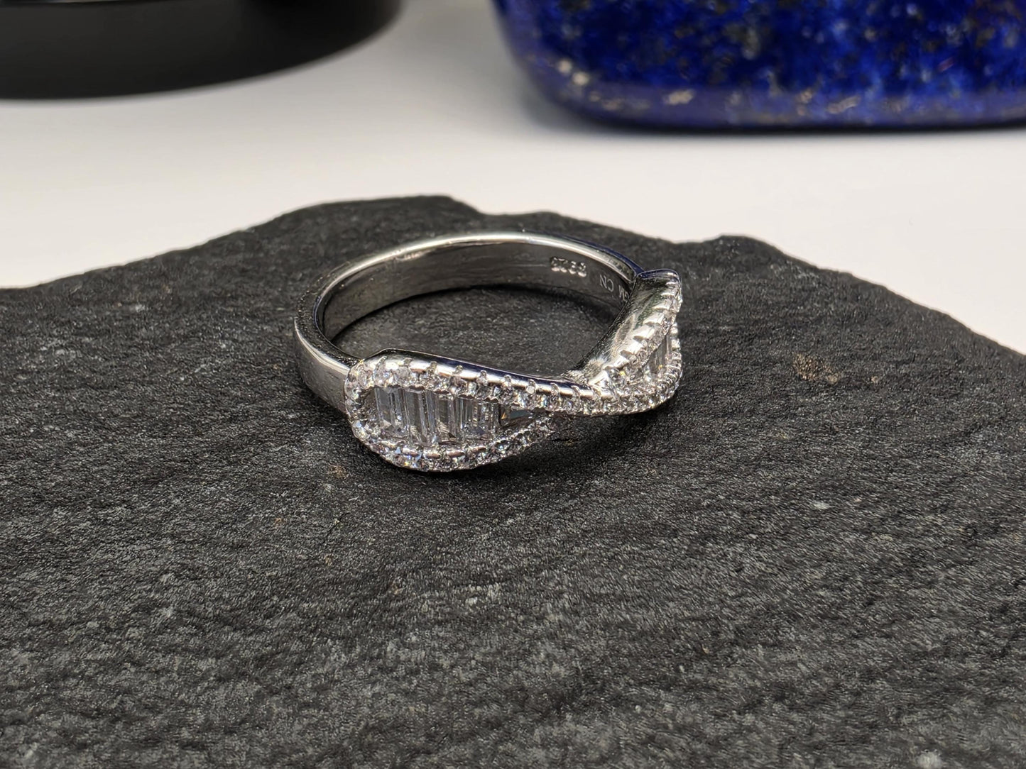 Sterling Silver CZ Pave Wave Ring — Stackable Dainty Band 925 Size 7