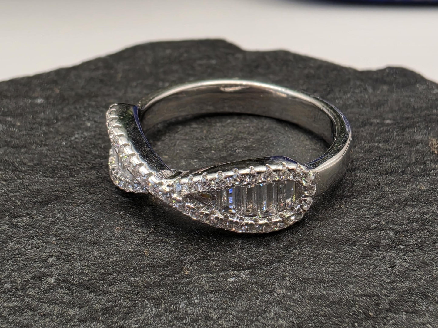 Sterling Silver CZ Pave Wave Ring — Stackable Dainty Band 925 Size 7