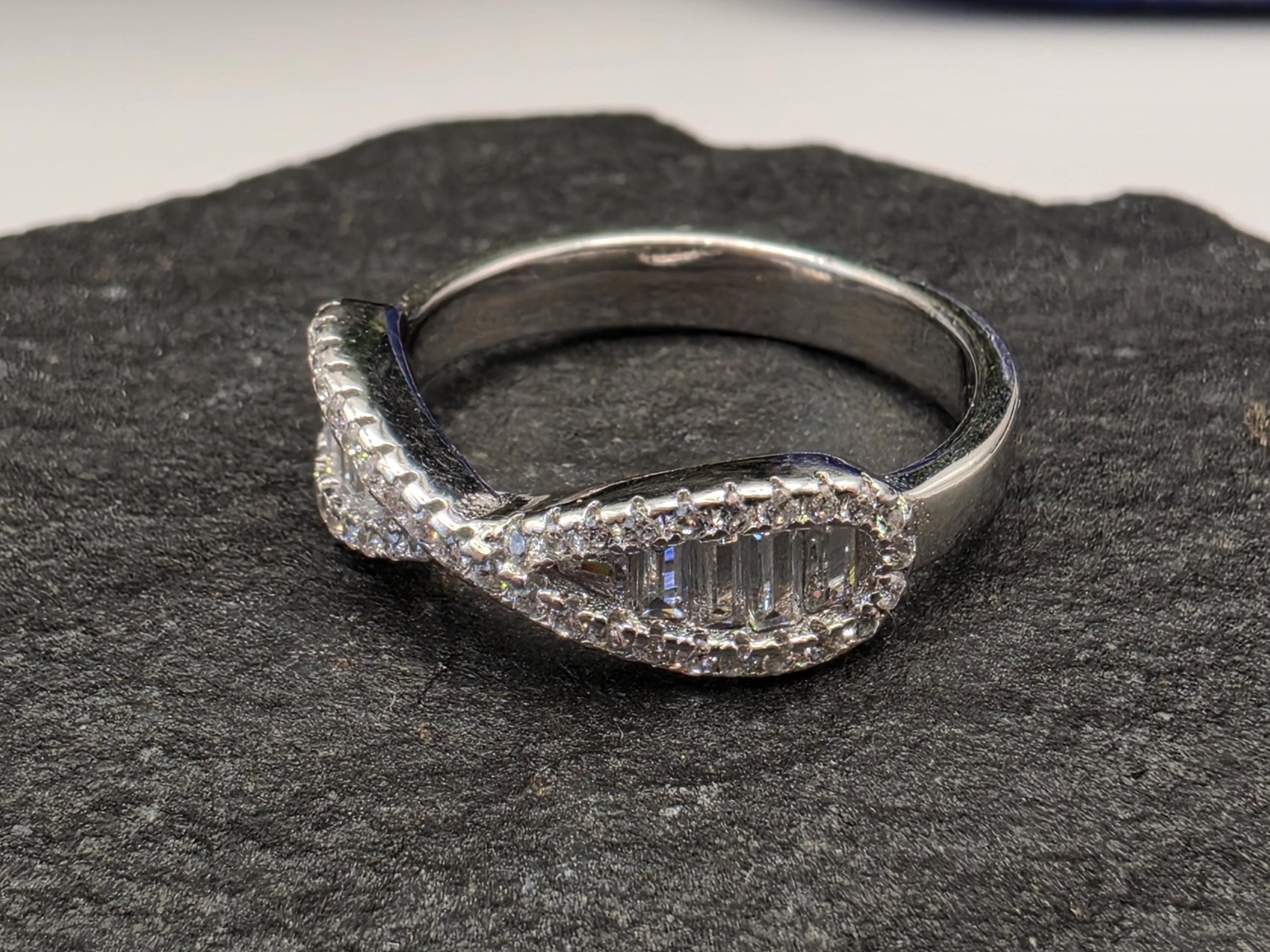 Sterling Silver CZ Pave Wave Ring — Stackable Dainty Band 925 Size 7