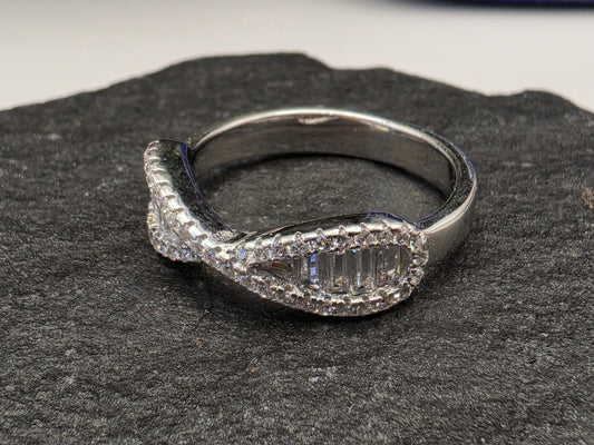 Sterling Silver CZ Pave Wave Ring — Stackable Dainty Band 925 Size 7