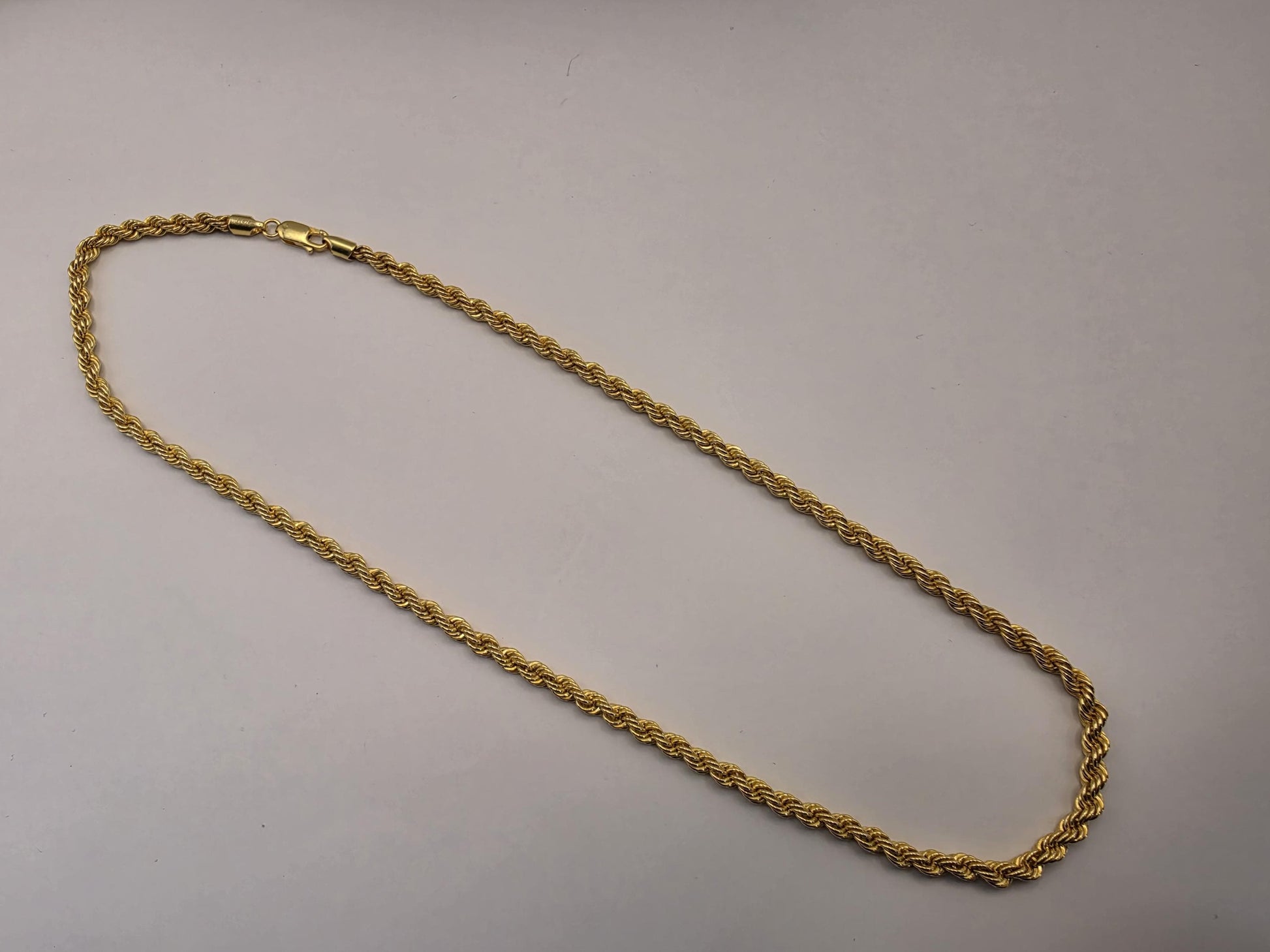 Gold Plated Sterling Silver Rope Chain Necklace — 3.8mm 18 Inch 925