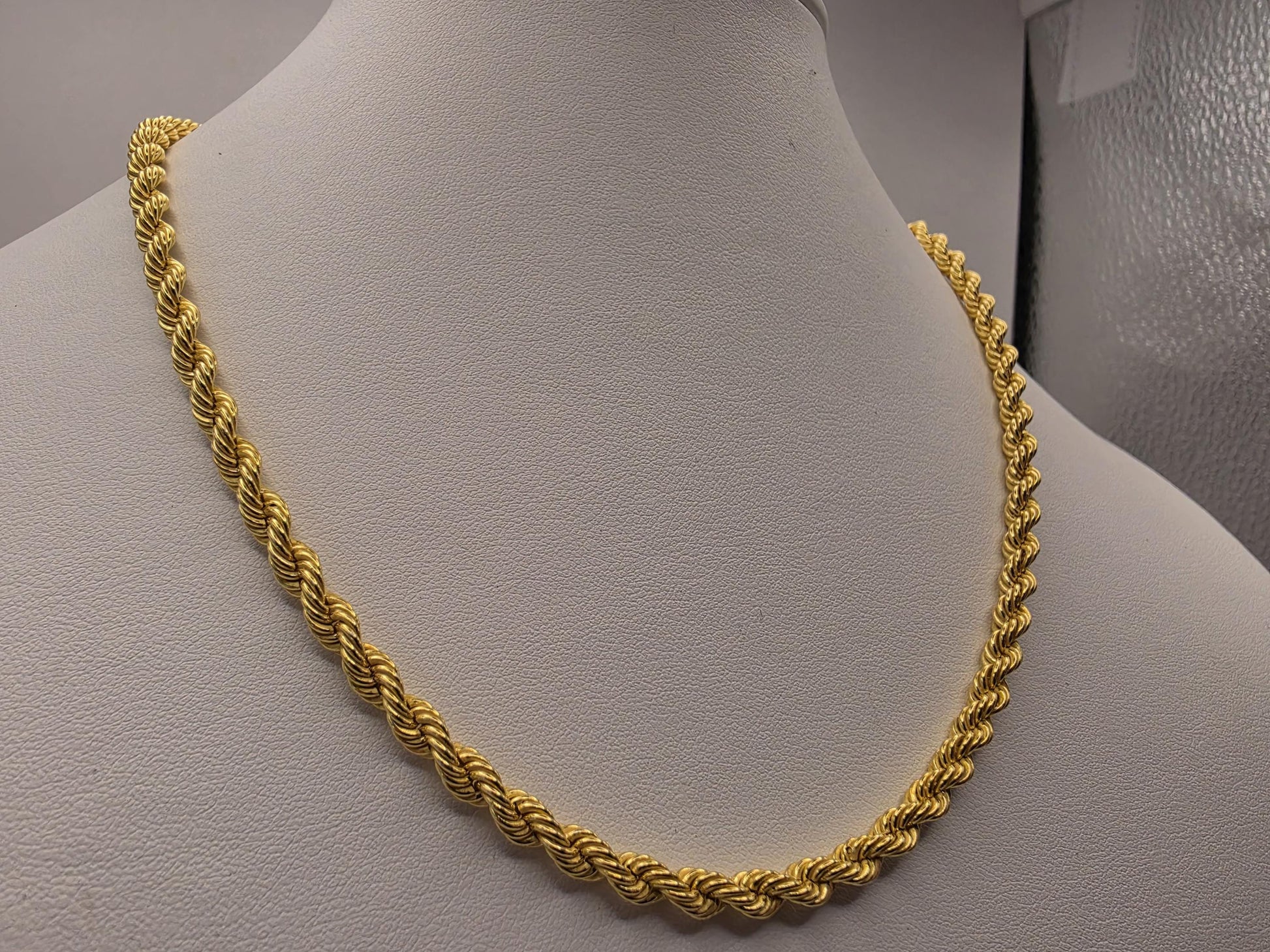 Gold Plated Sterling Silver Rope Chain Necklace — 4mm 18 Inch Heavy 925