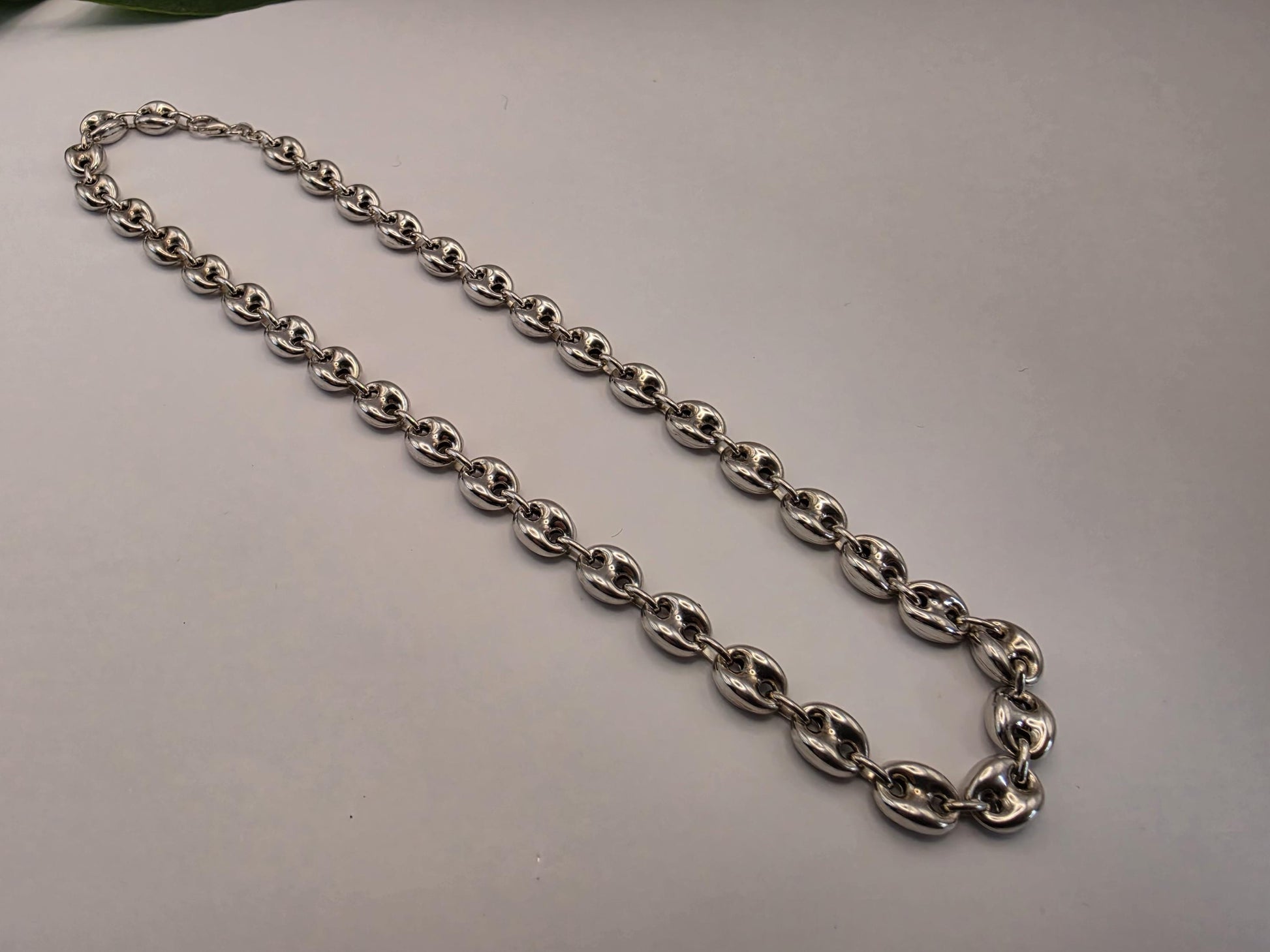 Sterling Silver Puffed Mariner Chain Necklace — 8.5mm 18 Inch Coffee Bean Link 925