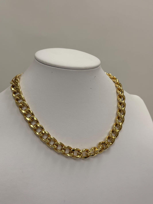 Gold Plated Cuban Link Chain Necklace | 925 Sterling Silver | 17 Inch | 11.2mm | Women's Choker