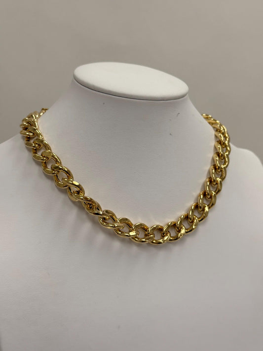 Gold Plated Cuban Link Chain Necklace | 925 Sterling Silver | 17 Inch | 13mm | Chunky Choker